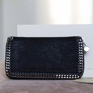 Stella Maccartney Shaggy Deer Falabella Zip Around Wallet Black